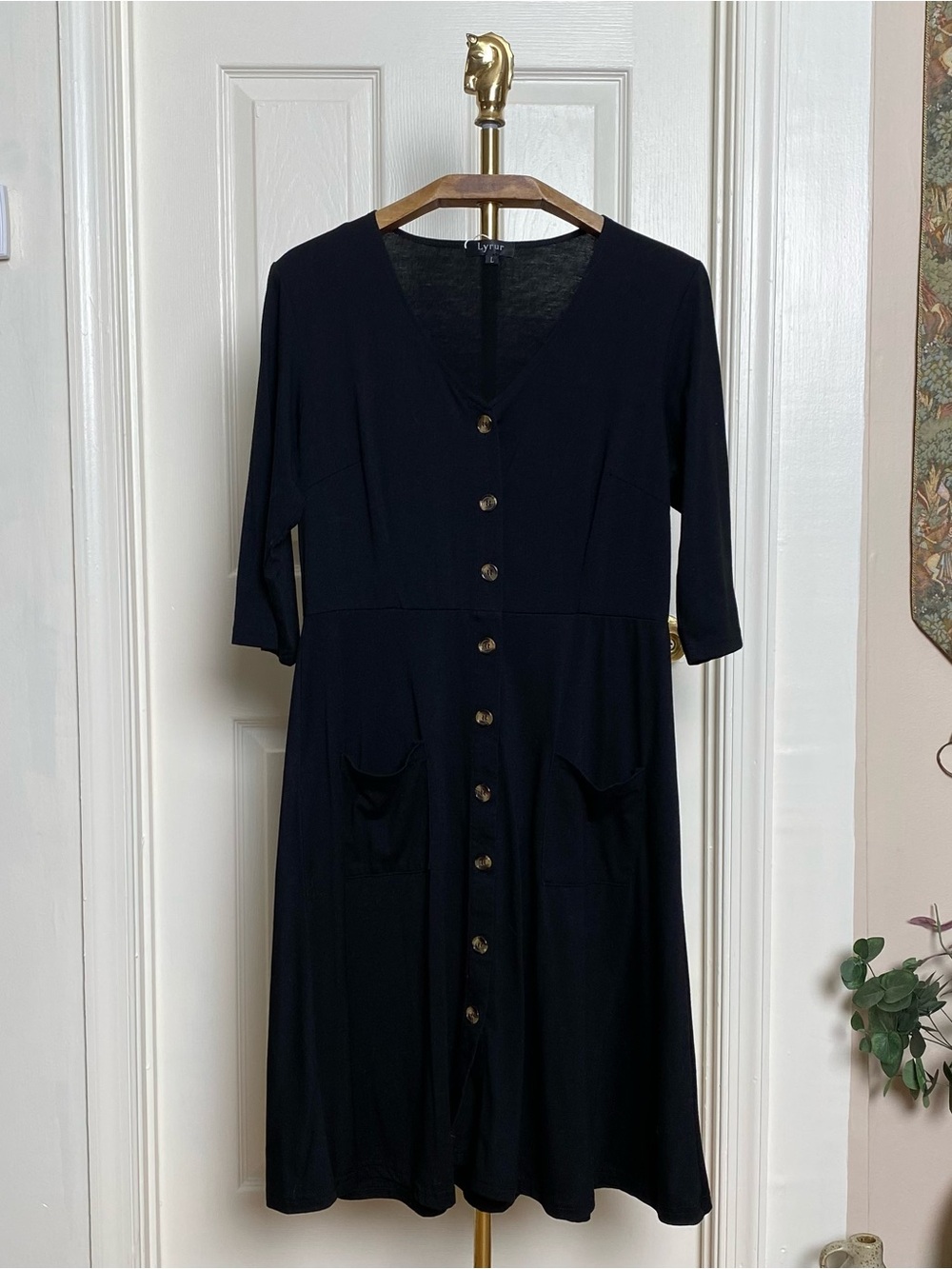 Lyrur Black Button Front Casual Midi Dress